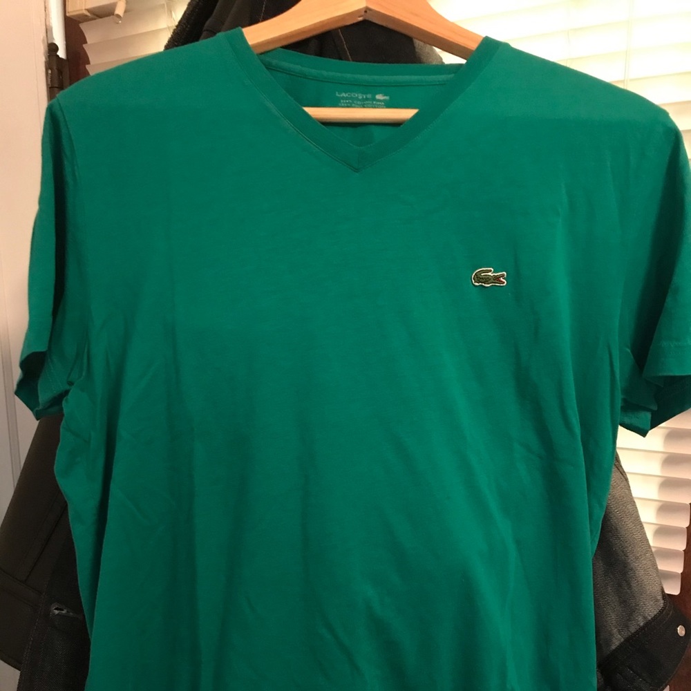 Men’s Lacoste short sleeve v-neck tee.